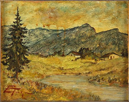 TOGNI EDOARDO (1884 - 1962) Paesaggio. . Olio su cartone pressato. Cm 25,00 x...