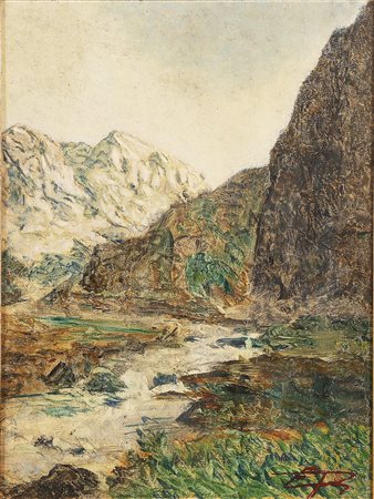 TOGNI EDOARDO (1884 - 1962) Paesaggio montano. Olio su tela. Cm 23,50 x...