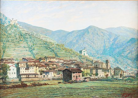 TOGNI EDOARDO (1884 - 1962) Paesaggio lacustre. Olio su tavola. Cm 100,00 x...
