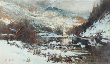 VERNI ARTURO (1891 - 1960) Paesaggio invernale. Olio su faesite. Cm 77,00 x...