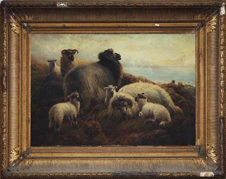 WATSON ROBERT (1865 - 1916) Armenti in un paesaggio. Olio su tela. Cm 90,00 x...