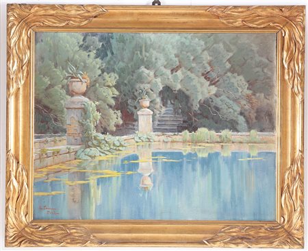 TANI EDOARDO (1880 - 1948) Giardino. Olio su tela. Cm 115,00 x 89,00. Firmato...