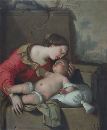 DE LA HIRE LAURENT 1606 - 1656 "Madonna con Bambino" 1642 110x89 olio su tela...