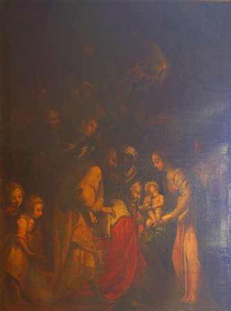 PITTORE ANONIMO DEL XVII SECOLO "Adorazione del Bambino" 125x95 olio su tela