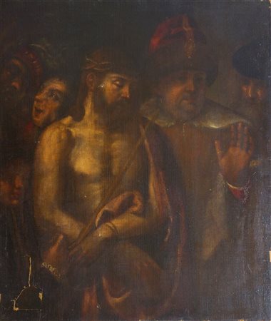 PITTORE VENETO DEL XVI SECOLO "Ecce Homo" 103x89 olio su tela Opera rintelata