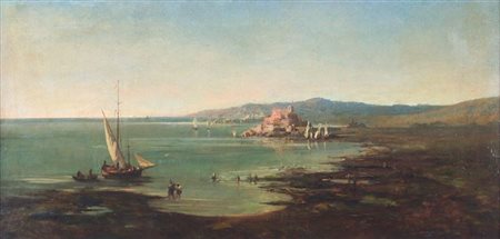 PITLOO ANTONIO Arnhem 1790 - 1837 Napoli "Marina" 34x70 olio su tela