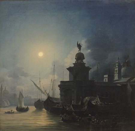 MOJA FEDERICO Milano 1802 - 1885 Dolo (VE) "Veduta notturna della Punta della...