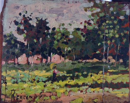 REYCEND ENRICO Torino 1855 - 1928 "Paesaggio campestre con figura" 14,5x18...