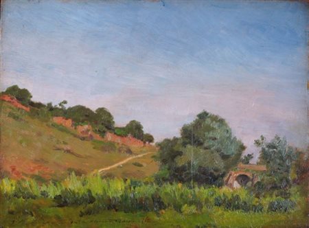 AVONDO VITTORIO Torino 1836 - 1910 "Veduta canavesana" 1867 26x35 olio su...