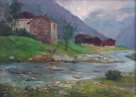 POLLONERA CARLO Egitto 1849 - 1923 Torino "Paesaggio" 27x36 olio su...