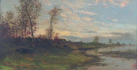 BO GIACINTO Montanaro Canavese (TO) 1832 - 1912 Torino "Autunno sulle rive...