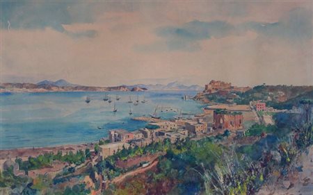 LORIA VINCENZO Salerno 1849 - 1939 La Spezia "Baia - Capo Miseno" 34x54...