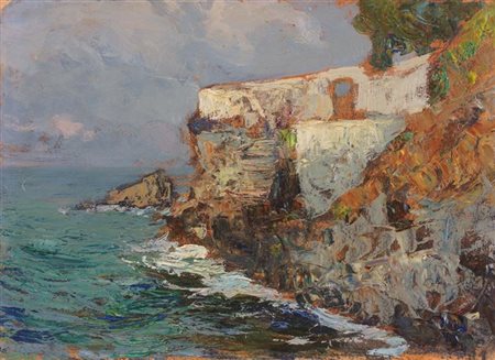 SACHERI GIUSEPPE Genova 1863 - 1950 Pianfei (CN) "Marina ligure" 21x29 olio...