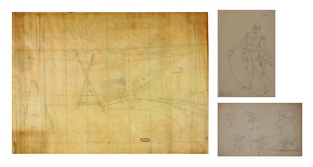 QUADRONE GIOVAN BATTISTA Mondovì (CN) 1844 - 1898 Torino Lotto di tre disegni...