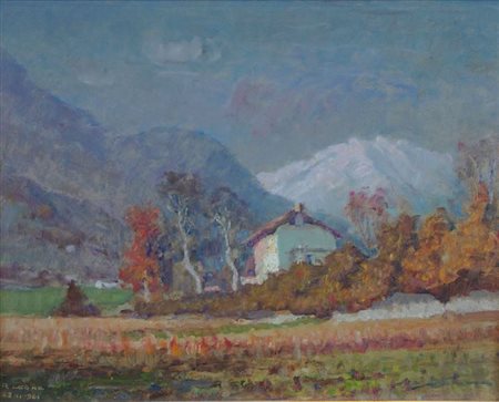 LEONE ROMOLO "Verso Giaveno" 22/11/1961 25x32 olio su masonite Opera firmata...