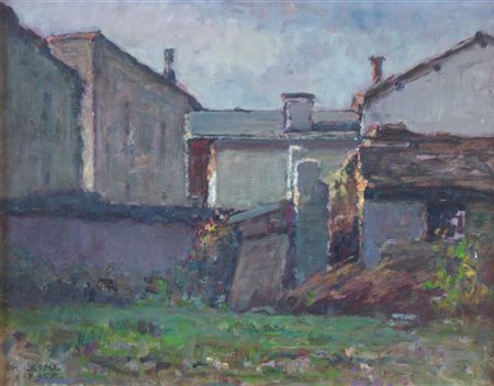 LEONE ROMOLO "Case di Scandosio - Valle Soana" 9/10/1957 25x32 olio su...