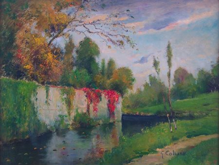 COLMO GIOVANNI Torino 1867 - 1947 "Il canale di Morozzo" 30x40 olio su...