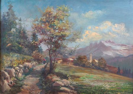 GRECHI OMOBONO (NINO) Firenze 1900 - 1975 Andora "Paesaggio" 50x70 olio su...