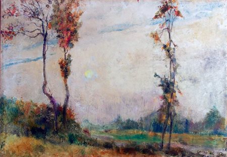 GARIAZZO PIER ANTONIO Torino 1879-1964 "Alberi solitari" 48,5x69,5 olio su...