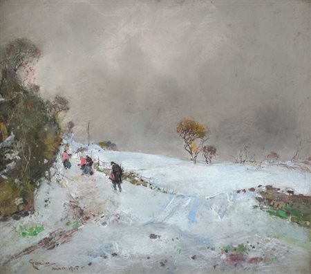 CASCIARO GIUSEPPE Ortelle (LE) 1863 - 1945 Napoli "Paesaggio innevato con...