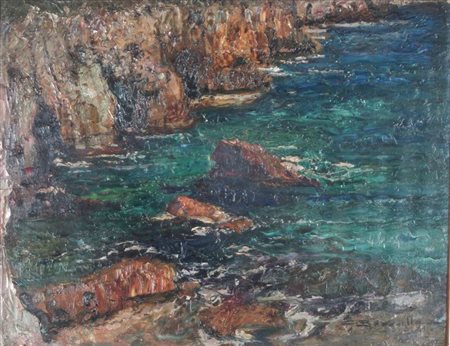 BOZZALLA GIUSEPPE Biella 1874 - 1958 Pollone (BI) "Marina" 26,5x36 olio su...