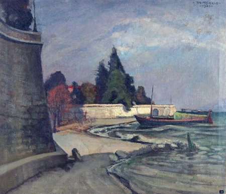 MERLO METELLO Milano 1886 - 1964 Torino "Il porto di Oggebbio" 1931 60x70...