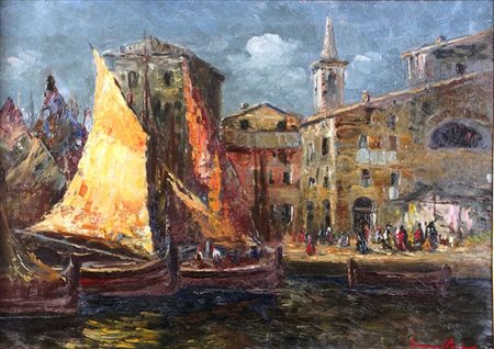 CLARA ERMANNO Torino 1889 - Milano1946 "Chioggia" 48x66,5 olio su tela Opera...