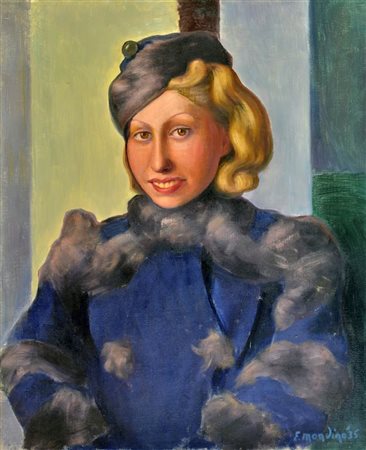 MONDINO FILIPPO Torino 1912 - ? "Bionda in blu" 1935 60x50 olio su tela Opera...