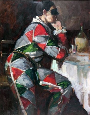 BUORA VITTORIO Udine 1910 - 1972 Torino "Arlecchino" 38,5x30 olio su cartone...