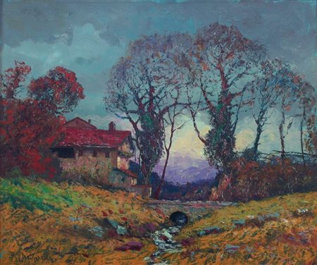 GHIVARELLO BENEDETTO Torino 1882 - 1955 "Collina torinese" 33x39 olio su...