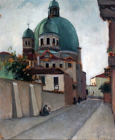 VELLAN FELICE Torino 1889 - 1976 "Venezia, San Simeone" 1939 45,5x38 olio su...