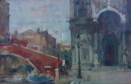 MAZZONIS OTTAVIO Torino 1921 "Scorcio veneziano" 13/3/1968 19x29 olio su...