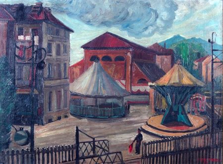 MONTI PIERO Torino 1910 - 1994 "L'arsenale e la ferrovia a Torino" 1937 60x80...