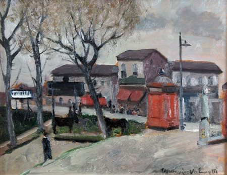 VALINOTTI DOMENICO Torino 1899 - 1962 "Il distributore di benzina" 28x35 olio...