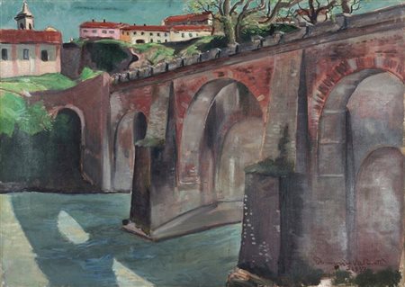 VALINOTTI DOMENICO Torino 1899 - 1962 "Ponte antico" 1937 50x70 olio su tela...