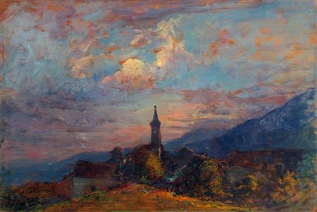 LUPO ALESSANDRO Torino 1876 - 1953 "Piccolo borgo al tramonto" 1904 31,5x46...