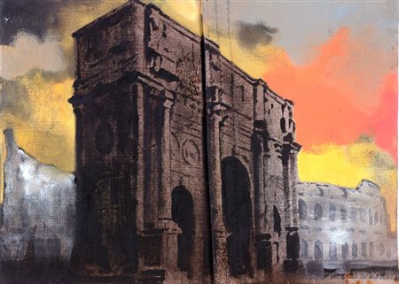 PIGNATELLI LUCA Milano 1962 "Roma" 2003 31x43 olio su telone di copertura di...