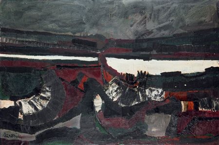 SARONI SERGIO Torino 1934 - 1991 "Paesaggio" 1954 80x120 olio su tela Opera...