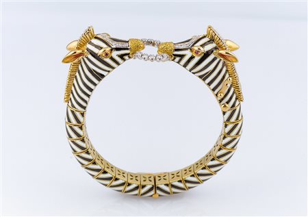 Bracciale in forma di zebra in oro 18 k per grammi 110 e smalti con brillanti...