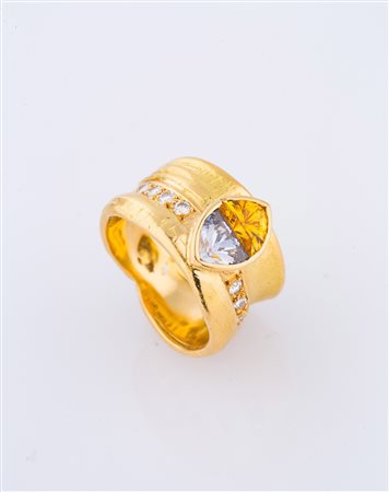 MISANI Anello in oro gr 13.90, corindoni viola e gialli, diamantin cts 0.20...
