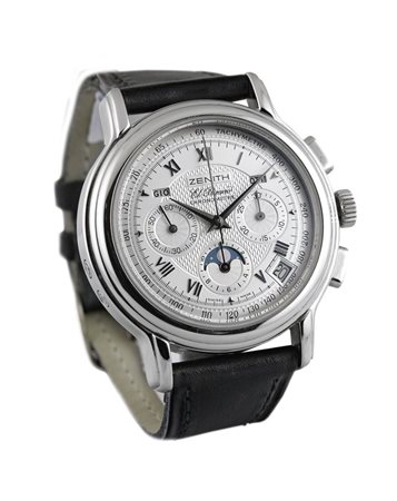 ZENITH Cronografo a tre contatori, calendario fasi lunari, mod. "Chronomaster...