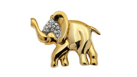 SPILLA Peso gr 8,6 in oro giallo e bianco, a forma di elefante, con diamanti...