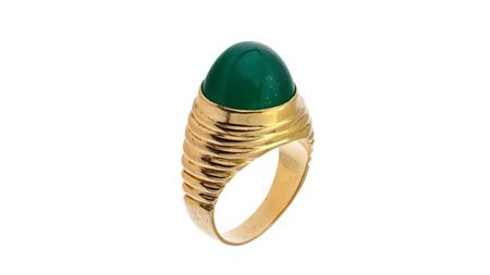 ANELLO Peso gr 6,4 Misura 11 in oro giallo con agata di colore verde taglio...