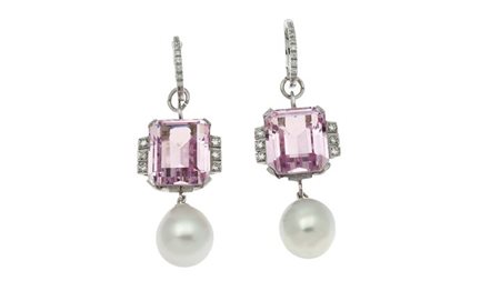 COPPIA DI ORECCHINI Peso gr 19.2 pendenti in oro bianco con Kunzite rosa...