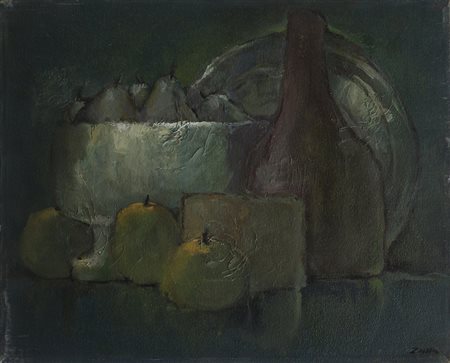 TERESIO ZUCCA (1926-2016) Vasi e frutti, 1973 Olio su tela Cm 40x50 Firma al...