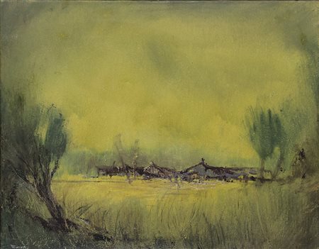 TERESIO ZUCCA (1926-2016) Cielo Giallo, 1971 Olio su tela Cm 40x50 Firma al...